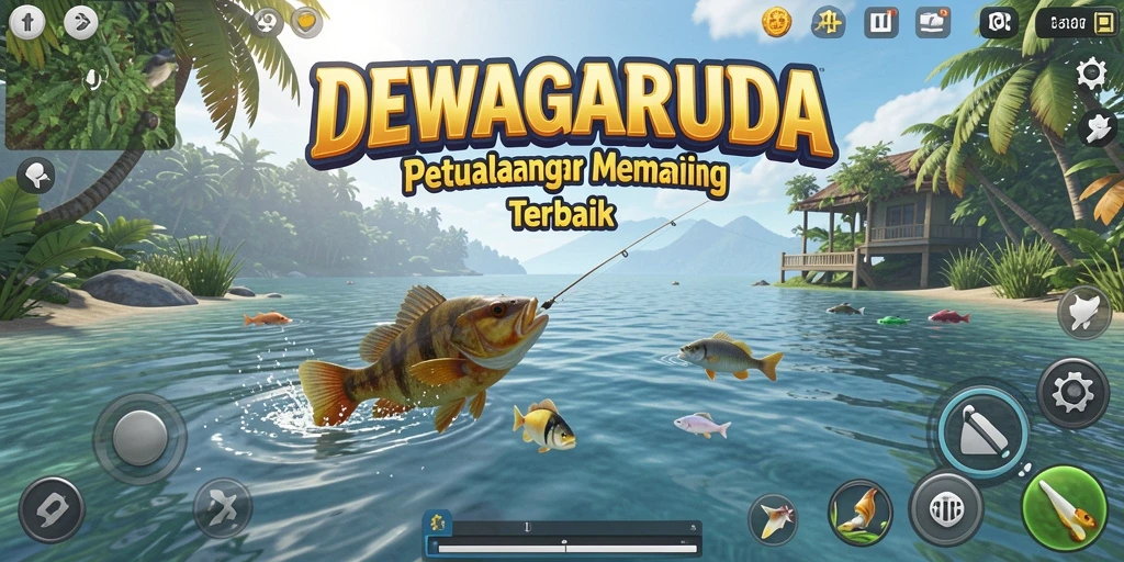 Gameplay memancing seru dalam DEWAGARUDA dengan berbagai ikan menarik.