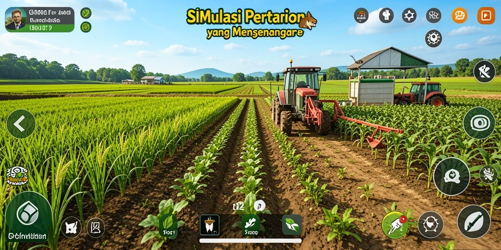 Tangkapan layar gameplay menunjukkan lahan pertanian yang hidup dan berwarna.