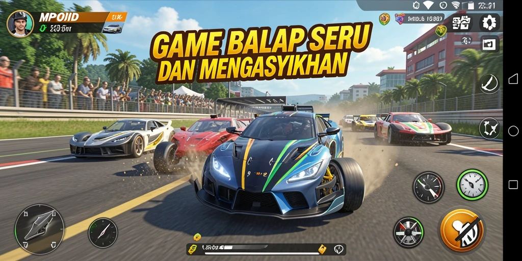 Tangkapan layar gameplay MPOID yang menampilkan akselerasi dan kecepatan tinggi dalam balapan.