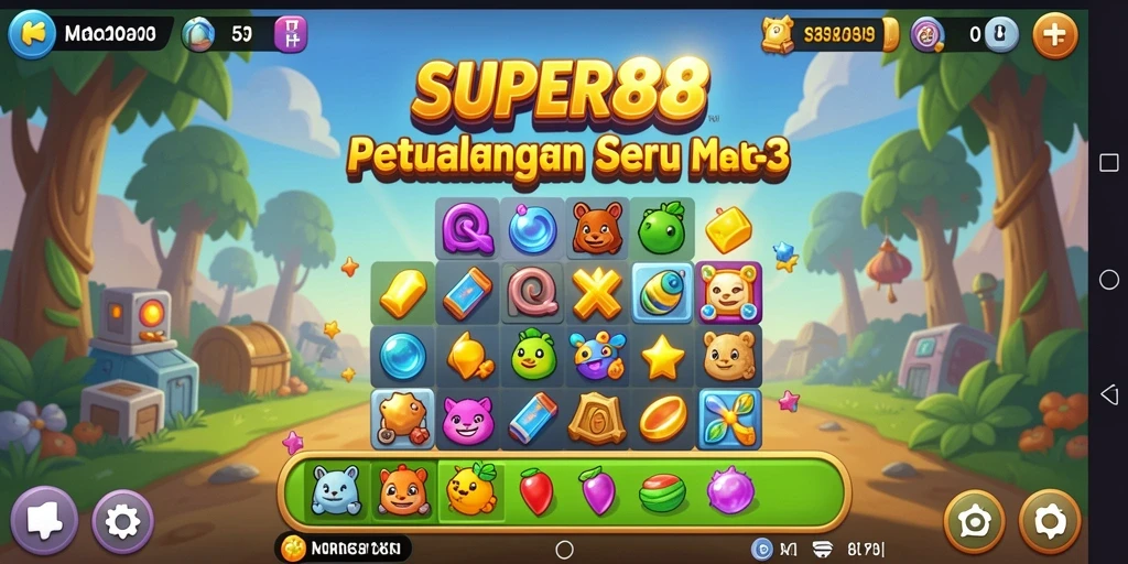 Tampilan grafis menawan dari GAMEPLAY Match-3 SUPER88 yang sangat menghibur.