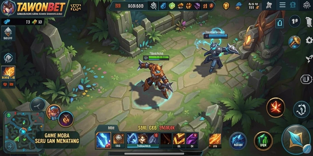 Screenshot gameplay TAWONBET yang mendebarkan di arena MOBA.