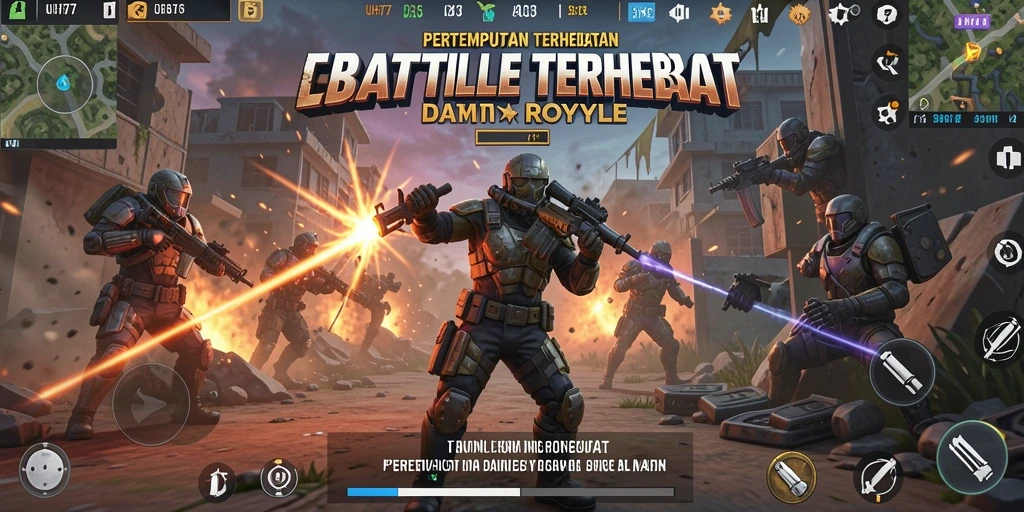 Tampilan gameplay UH77 saat aksi Battle Royale yang mendebarkan.